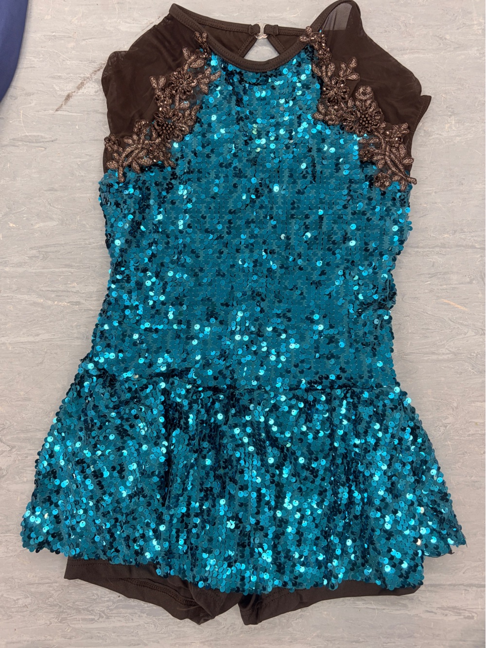 Girls Sequin Teal Dance Romper Dress